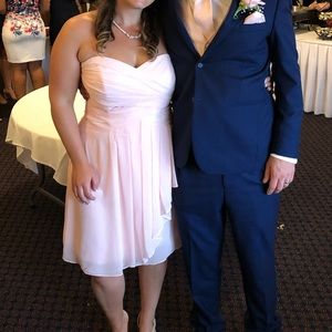 Short crinkle chiffon dress with front cascade